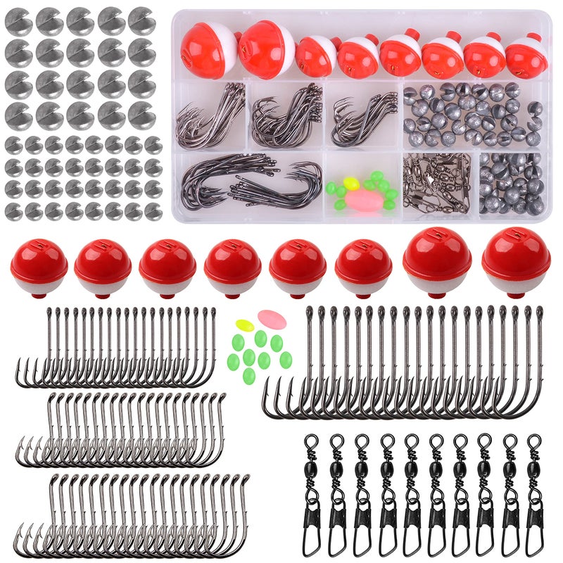 Shaddock Fishing Fishing Tackle Kit, 160pcs Basic Bobbers and Hooks Assortment With Octopus Circle, Baitholder Hooks, Sinker Weights, Terminal Tackle Box for Trout Catfish Panfish - Image 1